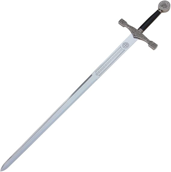 Armory ReplicasTM - King Arthur Excalibur Medieval Sword with Wall Display Plaque - Silver Finish, 48" - Ideal Collectible Sword for Historical Enthusiasts and Display