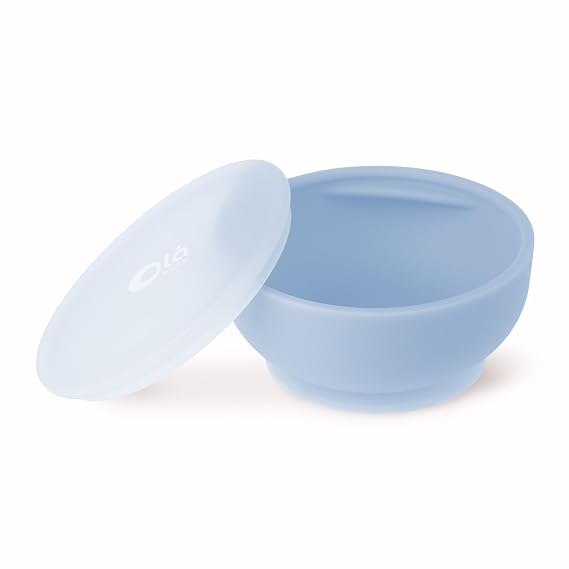 Olababy Silicone Baby Bowl with Suction & Lid for Toddlers, BLW (Blueberry)