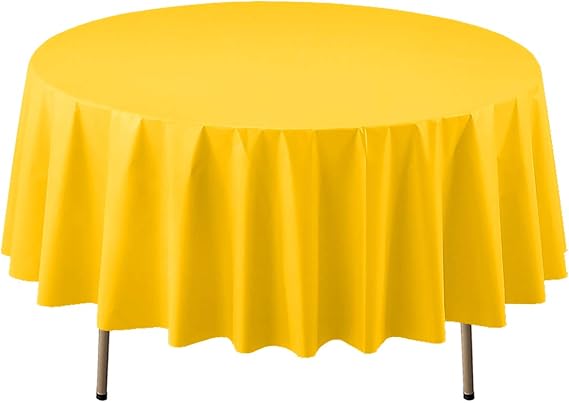 Party Essentials Disposable Heavy Duty 84" Round Plastic Table Cover/ Tablecloth, 3-Count, Harvest Yellow
