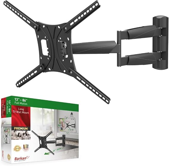 Barkan 26" / 66cm Long TV Wall Mount, 13-83 inch Full Motion Articulating - 4 Movement Premium Flat/Curved Screen Bracket, Holds up to 95lbs, Extremely Extendable, Fits LED OLED LCD