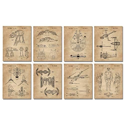 Star Wars Wall Art Decor Gifts Men Women Starwars - Movie Action Sci Fi Comic-Con - Set of 8 Prints 8x10 Pictures - Kitchen Bathroom Home Office Room Decorations Vintage Posters