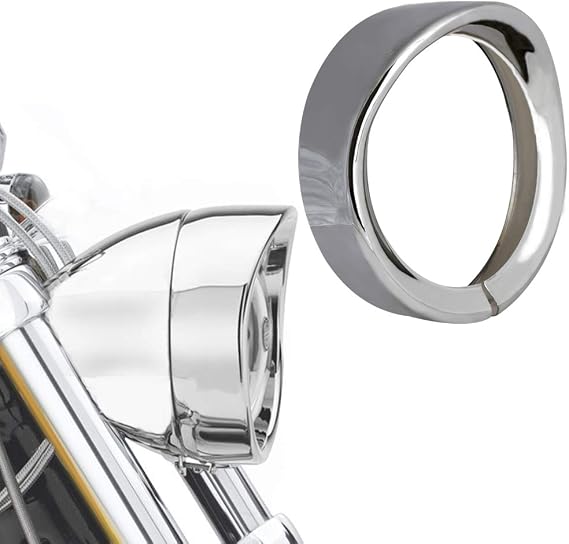 NTHREEAUTO 7" Headlight Visor Trim Ring Chrome Motorcycle Headlamp Frenched Rings Head Lamp Decorate Accessories Compatible with Harley Road King Electra Glide Heritage Softail Touring (Chrome)