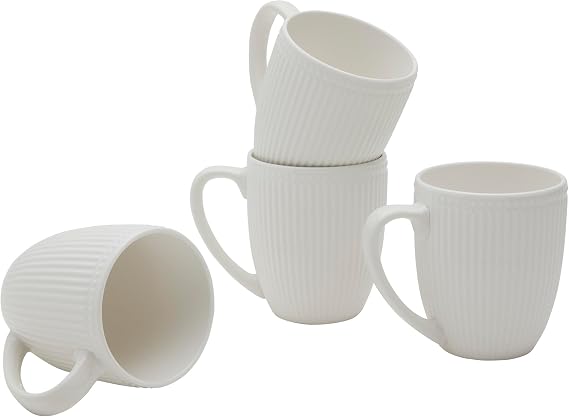 Tabletops Gallery 4 Piece Embossed White Chip Resistant Porcelain Mug Set