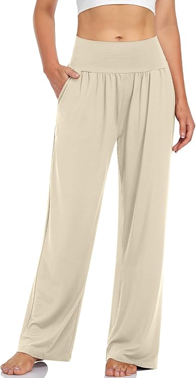 UEU Women's Wide Leg Lounge Pants High Waisted Casual Pants with Pockets