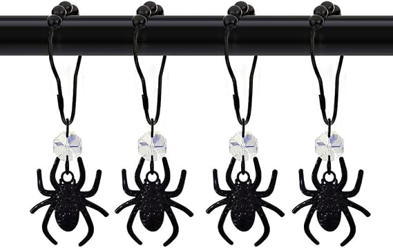 12Pcs Spider Shower Curtain Hooks for Spider Theme Bathroom Decor, Black
