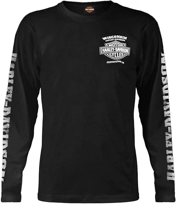 Harley-Davidson Men's Skull Lightning Crest Graphic Long Sleeve Shirt, Black