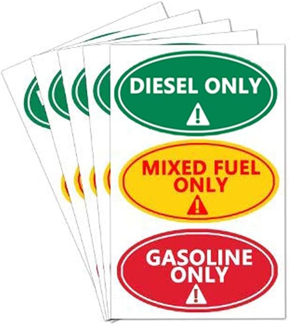 Diesel Only/Mixed Fuel Only/Gasoline Only Stickers,Self Adhesive Oval Waterproof Oil Standards Decal Stickers,4X2 Inch,36 Pcs Per Pack.