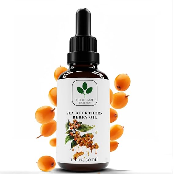 TODICAMP Sea Buckthorn Berry Oil 1 fl oz Omega 7 Vegan Omega 3 6 9 Sea Buckthorn Oil for Face, Skin, Eyes & Postemonapuse Dryness
