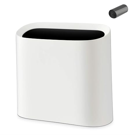 SUBEKYU 2.3 Gal Bathroom Trash Can,Small Garbage Can for Kitchen,White