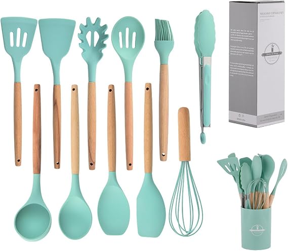 12 PCS Silicone Cooking Utensils Set, Versatile Silicone Tools for Cooking and Baking, Gentle on Pots and Pans, Heat-Resistant, Stylish, Easy to Clean