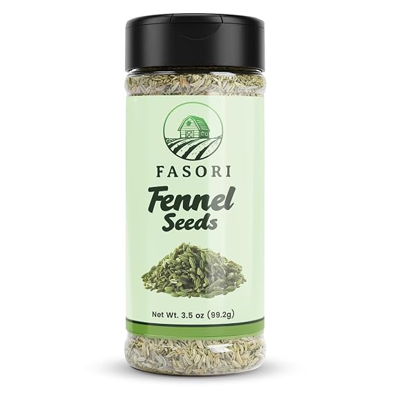 Fasori Fennel Seeds Whole Premium Dried Fennel Seed, Aromatic Mediterranean & Indian Spice for Cooking, Tea & Seasoning (3.5oz)
