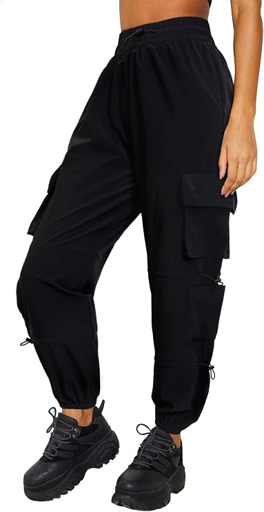 DLOODA Women's Cargo Hiking Pants, Baggy Parachute Joggers with 6 Pockets | Water-Resistant, Quick Dry, Lightweight, Elastic Waist, Wrinkle-resistant, Ideal for Hiking, Travel, Sports, Camping, Casual