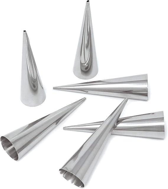 Honbay 6PCS Stainless Steel Cream Roll Horn Forms Croissant Cones Moulds for Baking