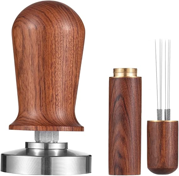 Coffee Tamper Set, 51mm for Espresso Tamper & Stirrer Set, Coffee Calibrated Tamper with Spring Loaded Flat, 304 Stainless Steel Base Barista Wooden Handle Press for Espresso Machine
