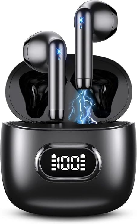 for TCL 20 XE - Bluetooth 5.3 Ear Buds LED Power Display Headphones Bass Stereo, Earbuds in-Ear Noise Cancelling Mic, 40H Playback Mini Case IP7 Waterproof Sports Earphones