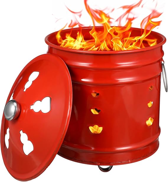 2.87 Gallon Burn Barrel, Metal Burn Can for Paper, 11.7 Small Yard Waste Incinerator Barrel Burn Barrel with Lid and Handle for Outside Burning Trash Wood Backyard Bonfire Camping