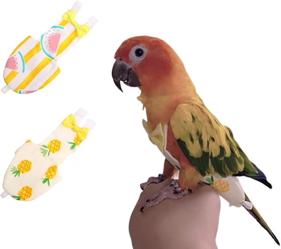 KAMA BRIDAL Bird Diaper Parrot Washable Diaper Nappies for Parakeet Cockatiel Mini Macaw Budgie Canary Flight Suit 2 Pcs