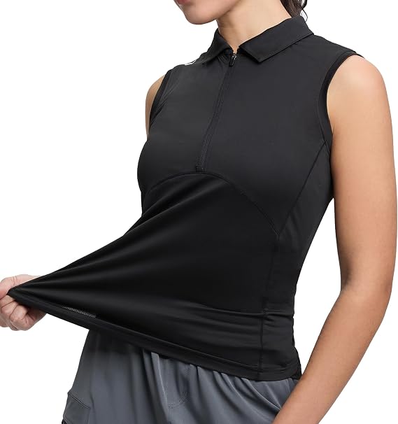 HOTSUIT Womens Golf Shirt Sleeveless Collared Golf Clothes Polo Shirts Quick Dry Lightweight V Neck UPF 50+