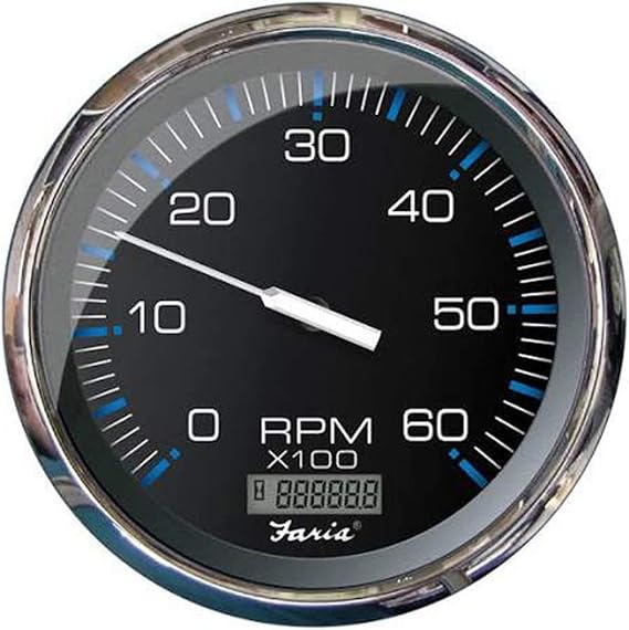 Faria Beede Instruments BEEDE 33763 Chesapeake Stainless Steel Tachometer with Hourmeter (6000 RPM) Gas - 5, Black