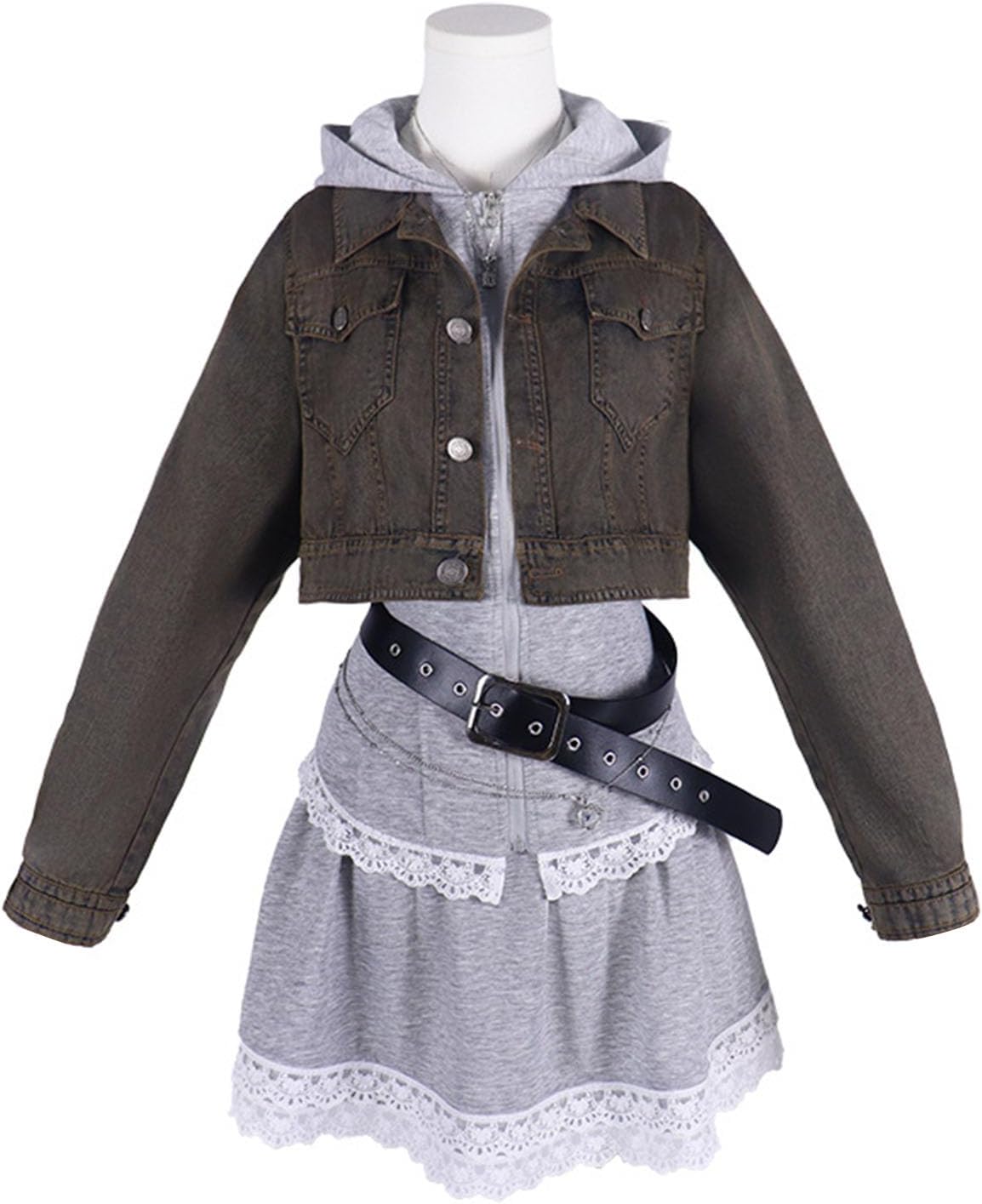 Yejue Women Cosplay Costumes Casual Hooded Top and Skirt Set Comic Convention School Party Halloween Show Outfit