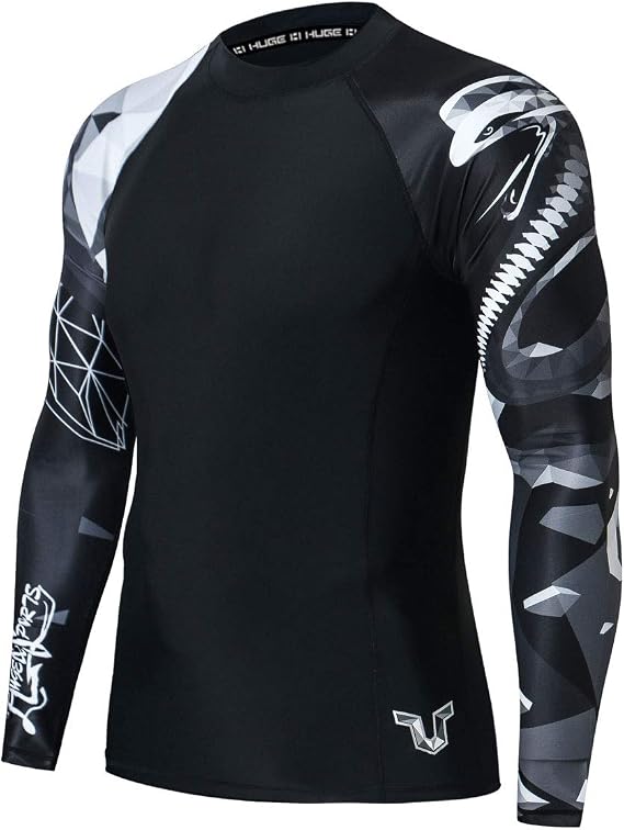 HUGE SPORTS Men's Swim Shirts Long Sleeve UPF 50+ Rash Guard Sun Shirts UV Sun Protection