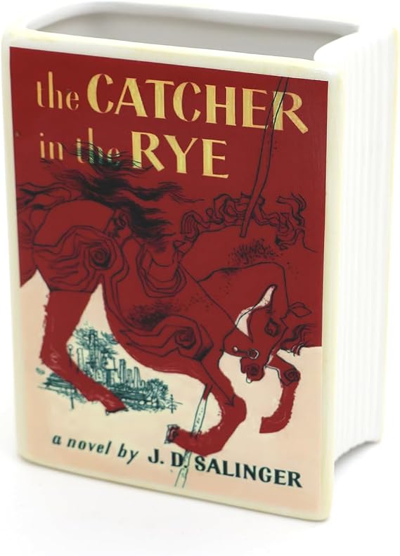 Lenny Mud Catcher in the Rye book vase, decoupaged pencil holder, ceramic book shaped, classic novel