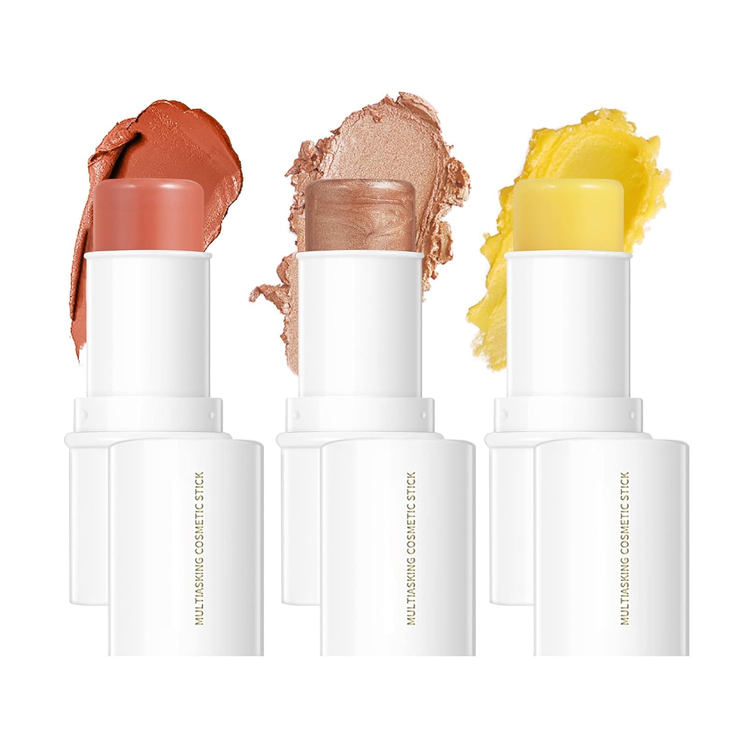 Multi Stick Trio Face Makeup, Blush Stick, Highlighter Stick, Moisturizer Stick, 3 in 1 Facial Repair Shading Stick for Young Mature Older Women, Makeup Sticks Cream for Cheeks Lip Eye Blush, Highlighter & Moisturizer