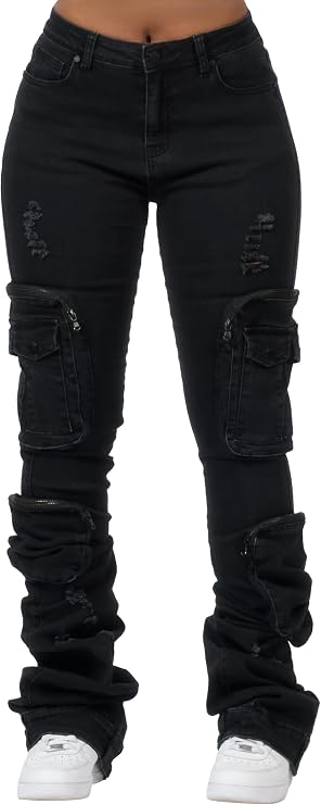 ROCKSTAR ORIGINAL Women's Alisson Cargo Super Stacked Jean