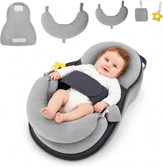 Feeding Pillow for Breastfeeding Bottle Feeding, Baby Nursing Support Pillow with Adjustable Fixed Strap, Breathable Fabric Removable Adjustable Height