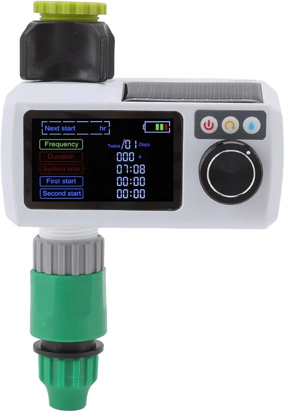 Solar Sprinkler Timer, Programmable Water Timer for Garden Hose with Rain Delay & Self Inspection, IP68 Automatic Irrigation Timer for Drip Irrigation and Lawn Watering System
