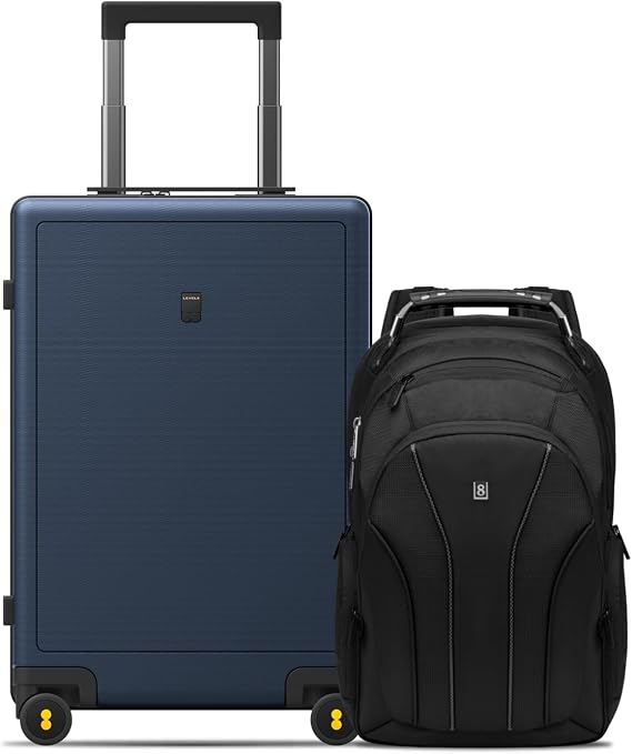 LEVEL8 Luminous Carry On Luggage 20" Inch with Laptop Backpack-Blue