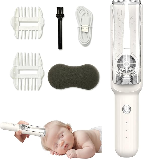 Baby Hair Clippers with Vacuum, Ultra Quiet Kids Hair Trimmer, Cordless Electric Haircut Kit for Autism, Infant, Toddlers & Boys - White