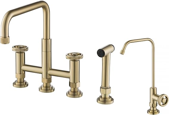 Kraus KPF-3121BG Allyn Transitional Bridge Kitchen Faucet with Pull-Down Sprayhead, Brushed Gold