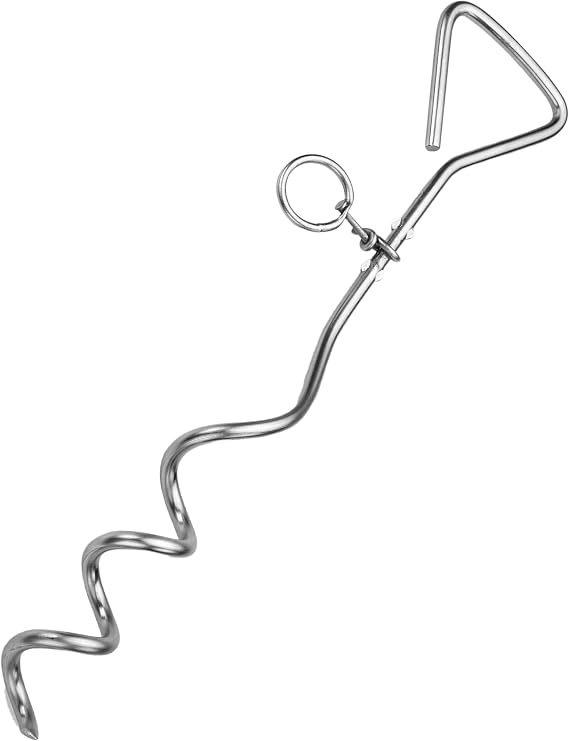 Katzco Dog Tie-Out Stake - Heavy Duty 16" Dog Stakes for Outside, Yard and Camping, Corkscrew Arrowhead Design with Tangle-Free 360 Swivel Hook - Water Resistant Pet Restraint Tool up to 80 lb Dogs