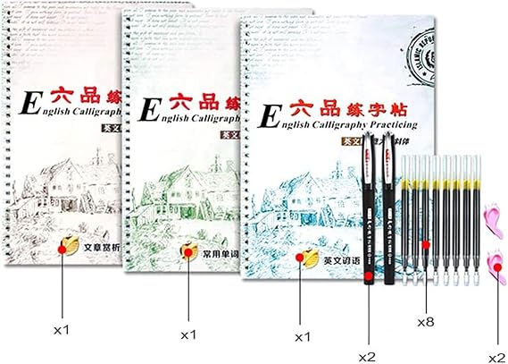 3 Pcs Magic Practice Copybook for Adult and Kids in Home Reusable 3D Groove Calligraphy Copybook English Letter and Short Sentence Handwriting Book