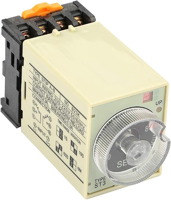 AC 220V Delay Timer Relay, ST3PA-B 0-10S Automatic Time Relay, Knob Control Time Delay Solid State Timer with Base