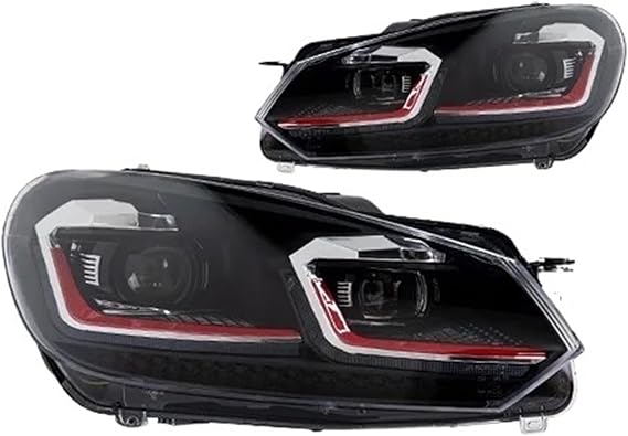 Car Front Lights For VW For Golf6 For Golf 6 MK6 Headlight 2009-2012 R20 For GTI Head Lamp For Drl Projector Lens Automotive Accessories Car Lights Headlight assembly(G*TI Red One Set,RHD)