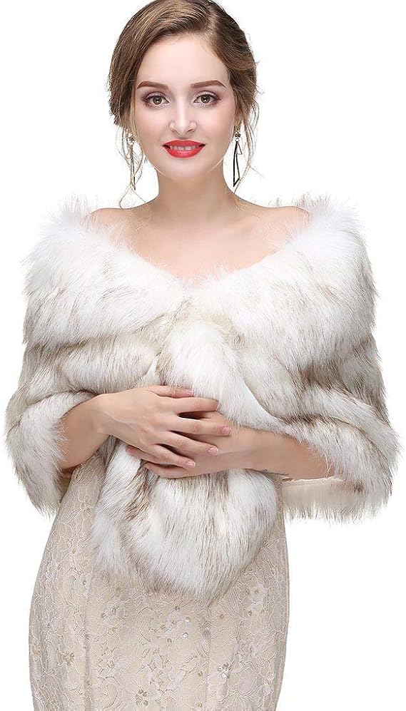 CanB Women's 1920s Faux Fur Wraps and Shawls Bridal Wedding Fur Stole Winter Faux Mink Fur Cape for Bridesmaids