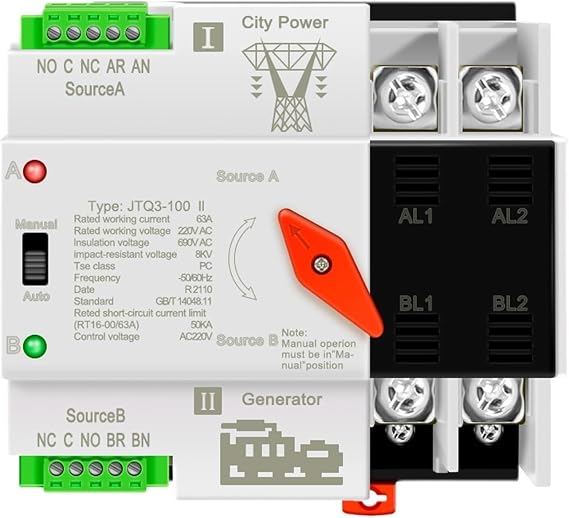 Double Power Automatic Transfer Switch W2R-2P 63A 220V Mini ATS Automatic Transfer Switch Electrical Selector Switches Dual Power Switch