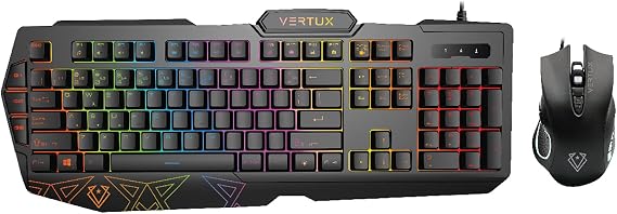 Vertux Vendetta kablolu oyun klavyesi ve fare, Rainbow arka plan aydınlatması, 104 tuş, programlanabilir makro tuşu, 12 kısa tuş tuş, 26 tuş gölgeleme önleyici, 6 tuşlu fare, 3200 DPI