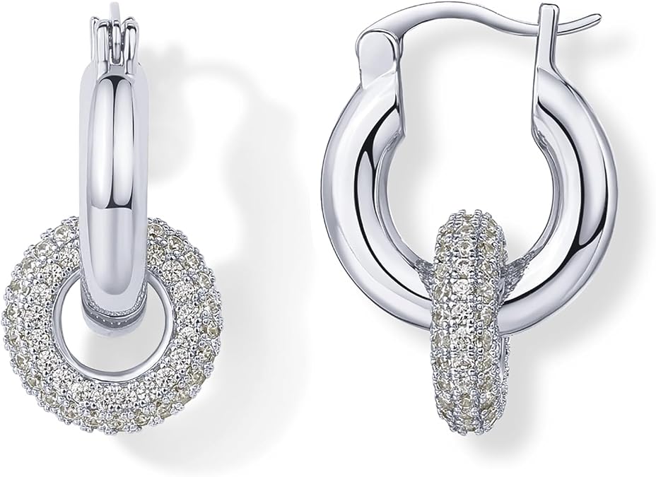 PAVOI 14K Gold Plated Convertible Chunky CZ Huggie Hoop Earrings for Women