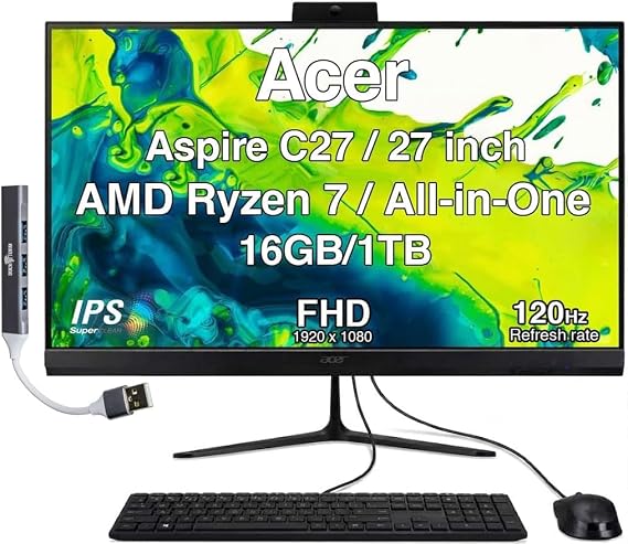 Acer Aspire C27 All-in-One, 27" IPS FHD, Ryzen 7 5825U, 16GB / 1TB