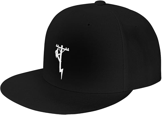 Retro Style Electric Lineman Flat Brim Baseball Cap,Classic Snapback Hat Trucker Hat for Men & Women,Black