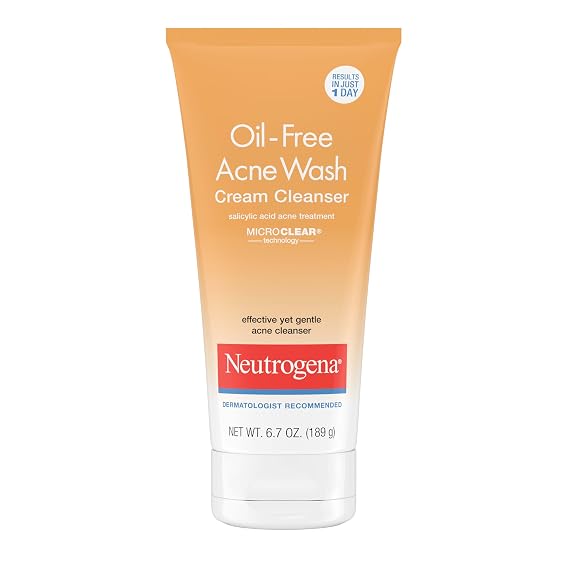 Neutrogena Oil-Free Acne Face Wash Cream Cleanser, 6.7 fl oz | 2% Salicylic Acid Cleanser, Daily Facial Cleanser & Acne Treatment, Oily Acne-Prone Skin, Clears Breakouts & Blackheads