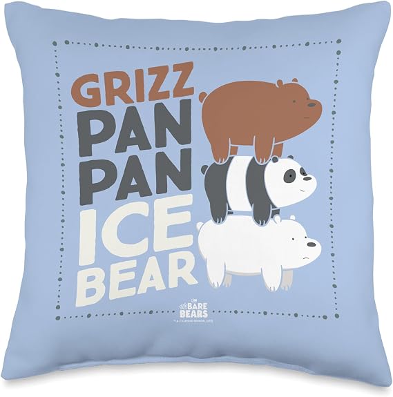 We Bare Bears Grizz Pan Ice Bear Throw Pillow, 16x16, Multicolor