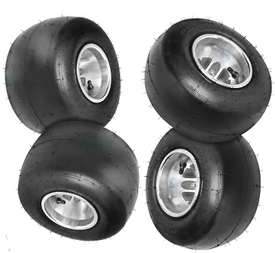 4-Pack 5 Slick Tubeless Go Kart Wheel Set Front 10x4.50-5 & Rear 11x7.10-5 with Aluminum 3-Lug Rims 50mm for Mini Bike, ATV, Scooter, Drift Trike, Racing Cart, Lawn Mower, Buggy Racer