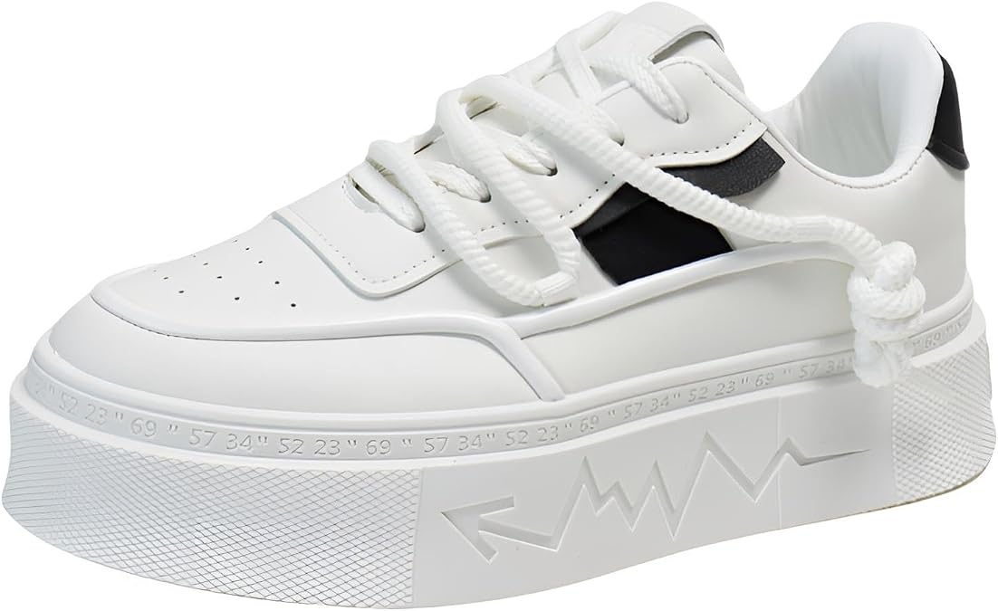 Fashion Platform Sneakers, White with Color Accents, Chunky Sole Design, Athletic Style