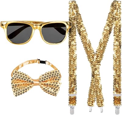 Boland - Party Accessory Set, 3-Piece Set, Glasses, Bow and Straps, Shiny Sequins, Costume Accessories, Carnival, Eve, Theme Party