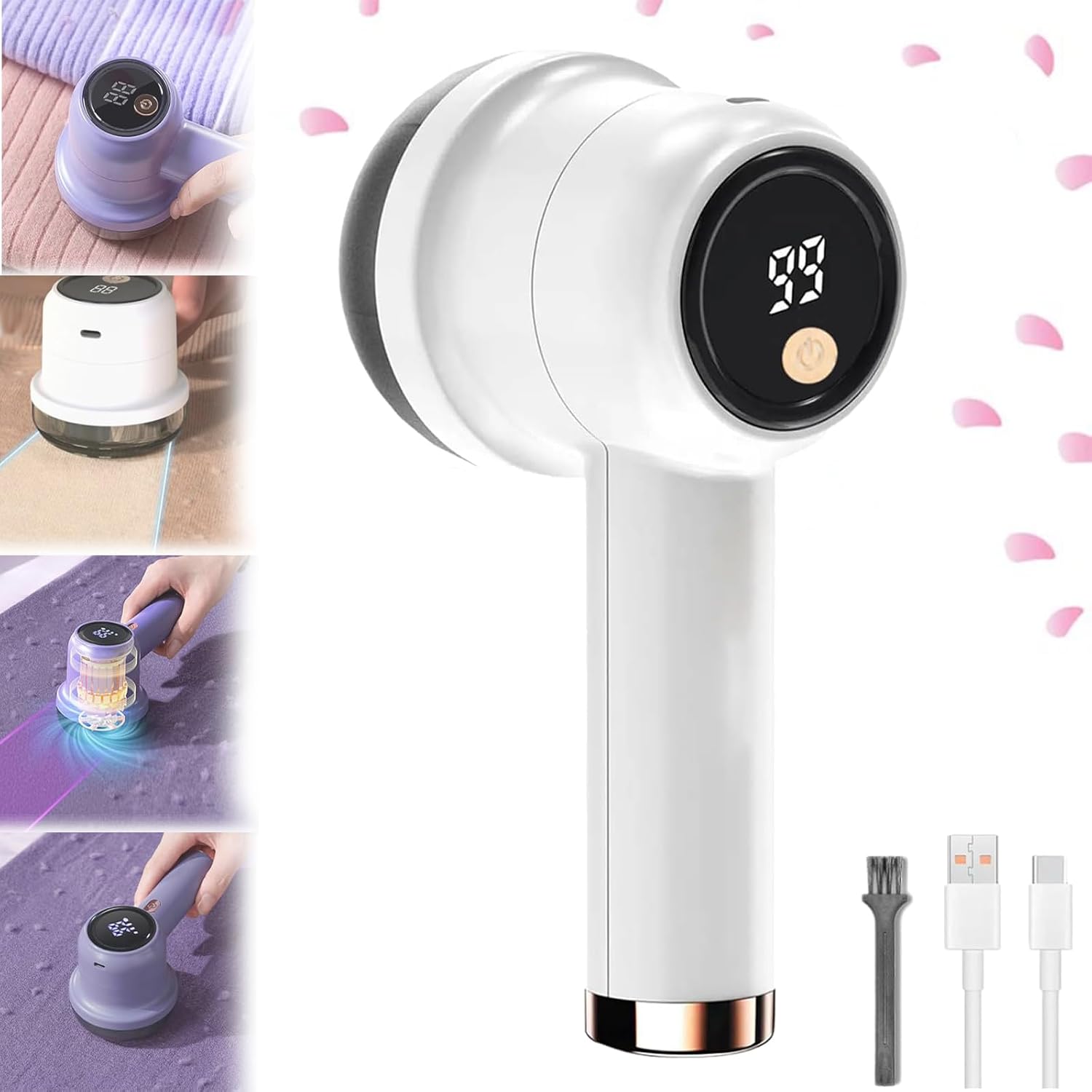 Sissty Rechargeable Fabric Shaver, Sissty Lint Remover, Sissty Fabric Shaver, Sissty Rechargeable Fabric Shaver for Clothing, Couch Fabric Pilling Remover with 3 Speeds and LED Display White