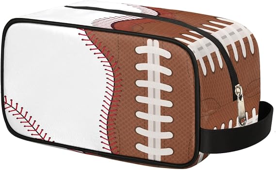 AUUXVA Travel Toiletry Bag for Kids - Waterproof Hanging Cosmetic Bag for Girls Boys Traveling Makeup Wash Bag Dopp Kit Shaving Bag for Toiletries Accessories(Baseball Football Texture)
